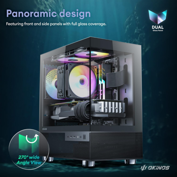 Aqua 3, Micro ATX Case, MATX PC Case Panoramic View- Black - Image 3