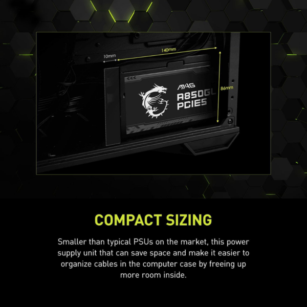 MSI MAG A850GL 850W PCIE 5.1 & ATX 3.1 Fully Modular, Gold ATX Power Supply - Image 9
