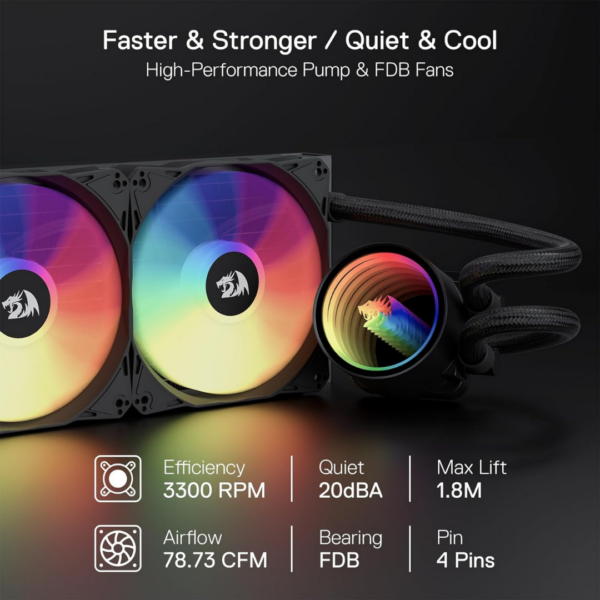 Redragon HL360 ARGB Liquid CPU Cooler 360mm -Black - Image 2