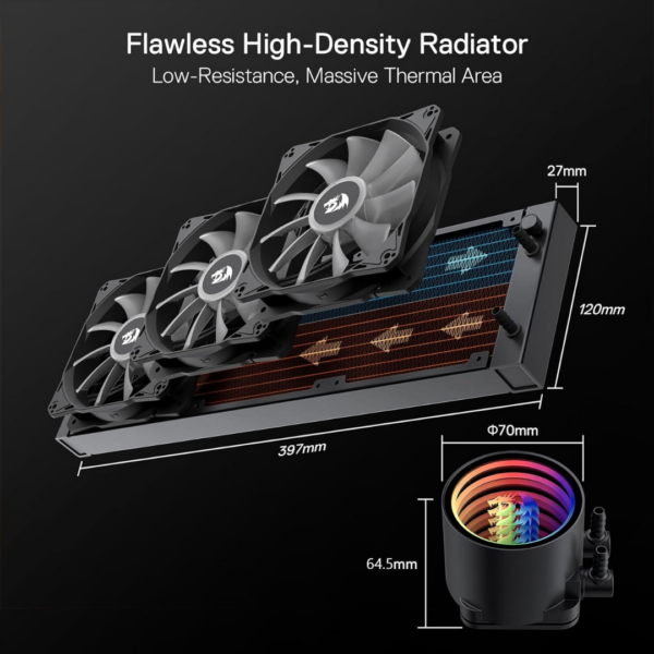 Redragon HL360 ARGB Liquid CPU Cooler 360mm -Black - Image 4