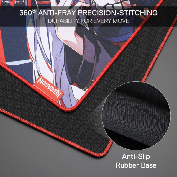Redragon EISA P047L Anime Gaming Mouse Pad - Smooth Lycra Surface, Anti-Slip Rubber Base, Spill-Resistant, Durable 5mm Thick Design, 35 x 16 inches, Black - Image 4