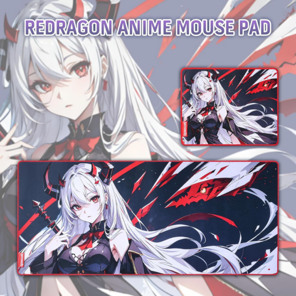 Redragon EISA P047L Anime Gaming Mouse Pad - Smooth Lycra Surface, Anti-Slip Rubber Base, Spill-Resistant, Durable 5mm Thick Design, 35 x 16 inches, Black - Image 2