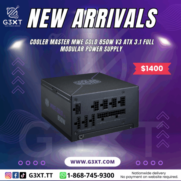 Cooler Master MWE Gold 850 V3 ATX 3.1 Full Modular PSU, 850W, 80+ Gold Efficiency, 90° 12VHPWR|600W PCIe 5.1, GPU Support RTX 4090, Zero-RPM Mode, Hexagonal Fan Cover, 10-Year