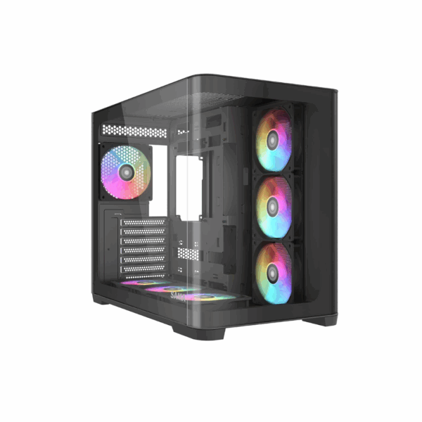 SAMA V60 Mid Tower PC Case, Curved Tempered Glass Panel -Black