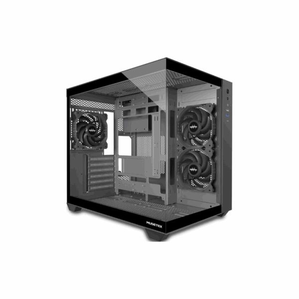 MUSETEX ATX PC Case, 3 x 120mm Fans Pre-Installed, 360MM RAD Support, 270° Full View Tempered Glass Gaming PC Case with Type-C, Mid Tower ATX Computer Case, Black, Y6