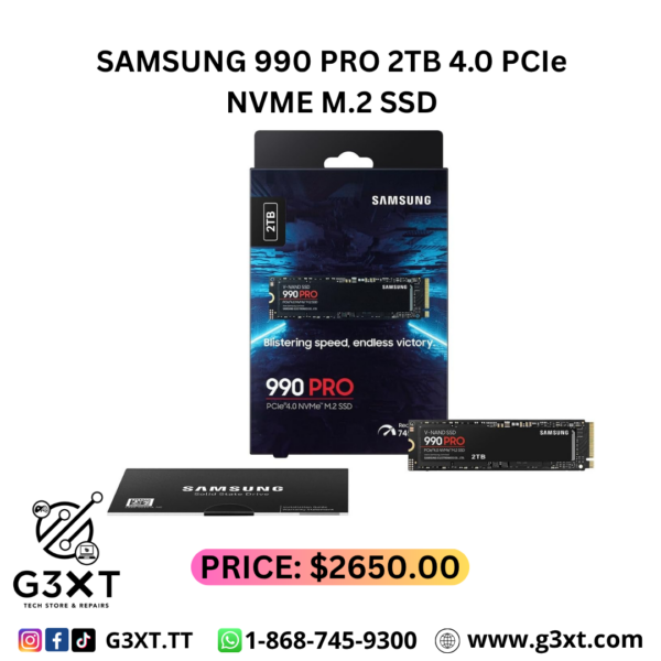 Samsung SSD 990 PRO 2TB, PCIe 4.0 M.2 2280, Up to 7,450 MB/s | NVMe Internal Solid State Hard Drive for High End Computing, Gaming, and Heavy Duty Workstations, (MZ-V9P2T0B/AM)