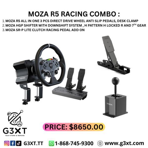 MOZA R5 All-in-One PC Gaming Racing Simulator 3PCS Bundle: WHEEL + PEDALS , SHIFTER AND CLUTCH