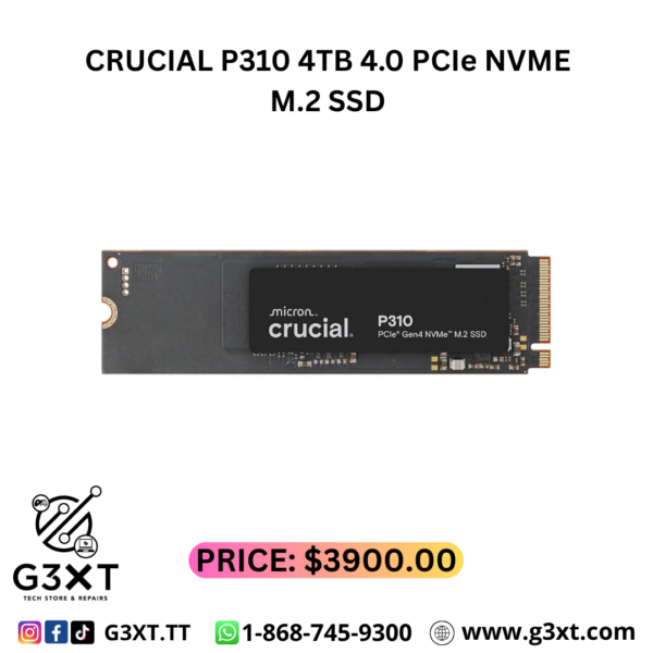 Crucial P310 4TB SSD, PCIe Gen4 NVMe M.2 2280, Up to 7,100MB/s, for Laptop, Desktop (PC), & Handheld Gaming Consoles, Includes Acronis Data Recovery Software, Solid State Drive - CT4000P310SSD801